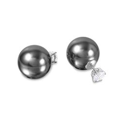 Sterling Silver Rhodium Plated CZ Stud With Grey Synthetic Pearl - STE00994GRY