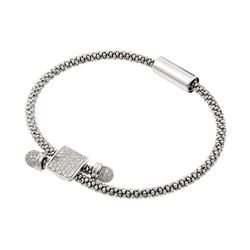 Sterling Silver Rhodium Plated Square Micro Pave Clear CZ Beaded Italian Bracelet ITB00169RH