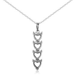 Sterling Silver Rhodium Plated Personalized 4 Heart Drop Mounting Necklace - BGP00782