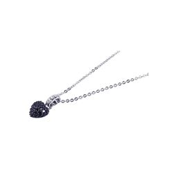 Sterling Silver Black Clear CZ Black Rhodium & Rhodium Plated Heart Pendant Necklace bgp00067