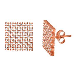 Sterling Silver Rose Gold Plated Large Checkered CZ Stud Earrings - ACE00080RGP