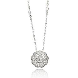 Rhodium Plated Brass Flower Disc Clear CZ Pendant Necklace bbp00111