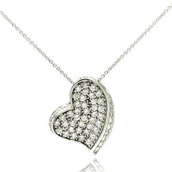 Sterling Silver Rhodium Plated Heart Multi CZ Accent Pendant Necklace stp00012