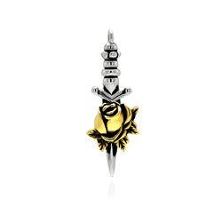 Stainless Steel Gold Plated Two Tone Rose Dagger Charm Pendant ssp00305