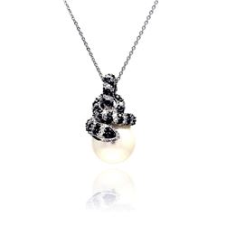 Sterling Silver Rhodium Plated Snake Black & Clear CZ Necklace bgp00336