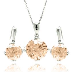 Sterling Silver Rhodium Plated Round Brown CZ Hook Earring & Necklace Set bgs00285