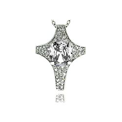 Sterling Silver Clear CZ Rhodium Plated Cross Pendant Necklace BGP00009CLR