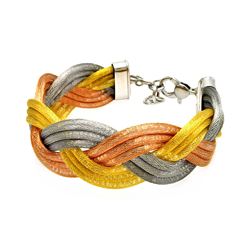 Sterling Silver Gold & Rose Gold & Rhodium Plated Italian Braided Bracelet itb00046RGP3T