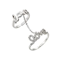 Sterling Silver Rhodium Plated Clear CZ Love Knucke Slave Ring BGR00882