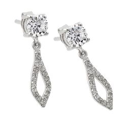 Sterling Silver Rhodium Plated Square & Round Open Marqui Clear CZ Dangling Stud Earring STE00958