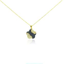 Sterling Silver Gold Plated & Matte Black Rhodium Finish Clear CZ Flower Pendant Necklace stp00985