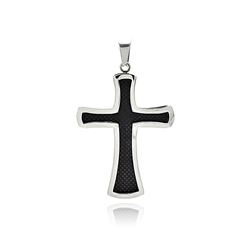 Stainless Steel Black Rhodium Plated Two Tone Cross Charm Pendant ssp00396