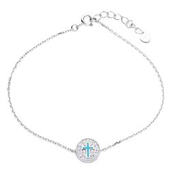 Sterling Silver Rhodium Plated Bracelet With CZ Encrusted Cross Disc - GMB00040RH