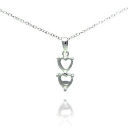 Sterling Silver Rhodium Plated Double Open Heart CZ Necklace bgp00781
