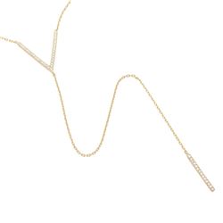 Sterling Silver Gold Plated V CZ Necklace With Drop CZ Bar - GMN00006GP
