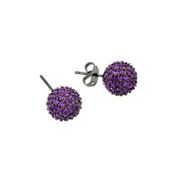 Sterling Silver Rhodium Plated Purple Ball CZ Stud Earring bge00371pur