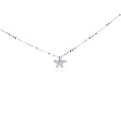 Sterling Silver Clear CZ Rhodium Plated Star Fish Pendant Necklace bgp00002