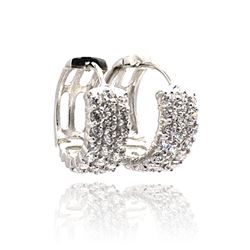 Sterling Silver Rhodium Plated Clear CZ Three Hoop Earring STE00570CLR