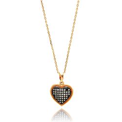 Sterling Silver Gold Plated Black & Clear Heart CZ Necklace bgp00640