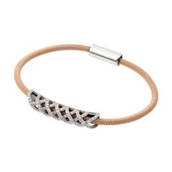 Sterling Silver Rhodium & Rose Gold Plated Crisscross Micro Pave Clear CZ Italian Bracelet ITB00172R