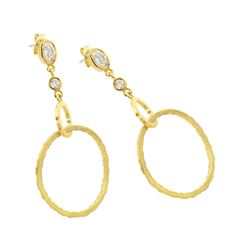 Sterling Silver Gold Rhodium Plated Round Oval Clear CZ Dangling Stud Earring STE00702