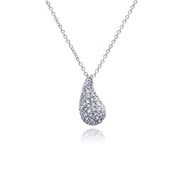 Sterling Silver Rhodium Plated Curvy Teardrop Eggplant CZ Necklace stp00527