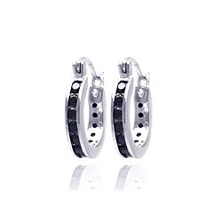 Sterling Silver Rhodium Plated Black CZ Hoop Earring ste00090blk
