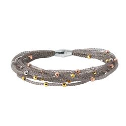 Sterling Silver Black Rhodium Plated Mesh Italian Bracelet Wtih Diamond Cut Multi-Plated Beads ECB00