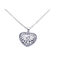 Sterling Silver Clear CZ Rhodium Plated Heart Pendant Necklace bgp00100
