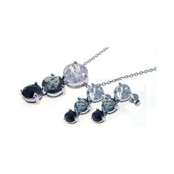 Sterling Silver Rhodium Plated Graduated Multicolor CZ Dangling Stud Earring & Necklace Set sts00187