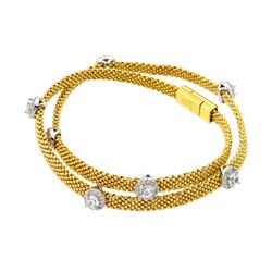 Sterling Silver Gold Plated Round Clear CZ Double Wrap Beaded Italian Bracelet PSB000010GP