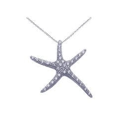 Sterling Silver Rhodium Plated Clear CZ Starfish Pendant Necklace stp00886