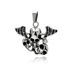 Stainless Steel Winged 3 Skull Charm Pendant ssp00321