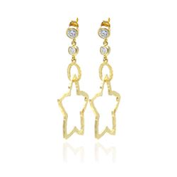 Sterling Silver Gold Rhodium Plated Round Clear CZ Star Dangling Stood Earring ste00703
