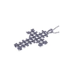 Sterling Silver Clear CZ Rhodium Plated Joint Crosses Pendant Necklace stp00305