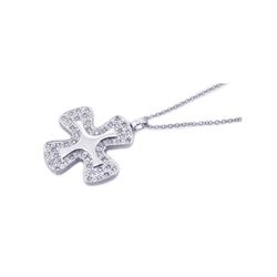 Sterling Silver Rhodium Cross CZ Necklace bgp00206