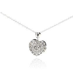 Sterling Silver Rhodium Heart CZ Necklace bgp00229