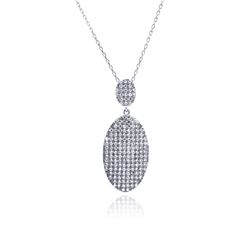 Sterling Silver Rhodium Plated Hanging Oval CZ Necklace bgp00490