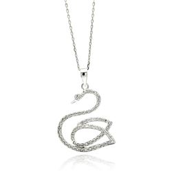Sterling Silver Rhodium Plated Open Swan CZ Necklace bgp00510