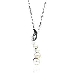 Sterling Silver Black Rhodium Plated Pearl Pendant Necklace - BGP00695
