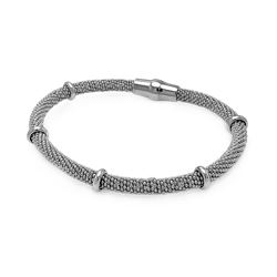 Sterling Silver Rhodium Plated Silver Bars Beaded Italian Bracelet - ITB00077RH