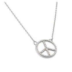 Sterling Silver Rhodium Plated Clear CZ Peace Pendant Necklace STP01377