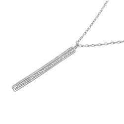 Sterling Silver Rhodium Plated Vertical Bar CZ Pendant Necklace STP01487RH