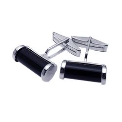 Men's Rhodium Plated Brass Black Onyx Cufflinks stf0001