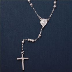 Sterling Silver Rhodium Plated Glittered Beads Rosary Necklace - MEXROS15