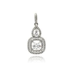 Sterling Silver Rhodium Plated Square Teardrop Micro Pave CZ Dangling Pendant acp00087