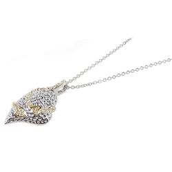 Sterling Silver Textured Heart Pendent  With CZ and Gold Plated Accents Necklace BGP00074