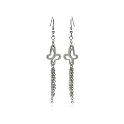 Stainless Steel Open Butterfly Hanging Strands Hook Earring SSE00091