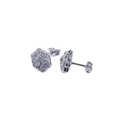Sterling Silver Rhodium Plated Micro Pave Clear Flower Filigree CZ Stud Post Earring ace00024