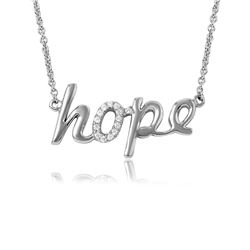 Sterling Silver Rhodium Plated CZ Word Necklace "Hope" - DIN00040RH